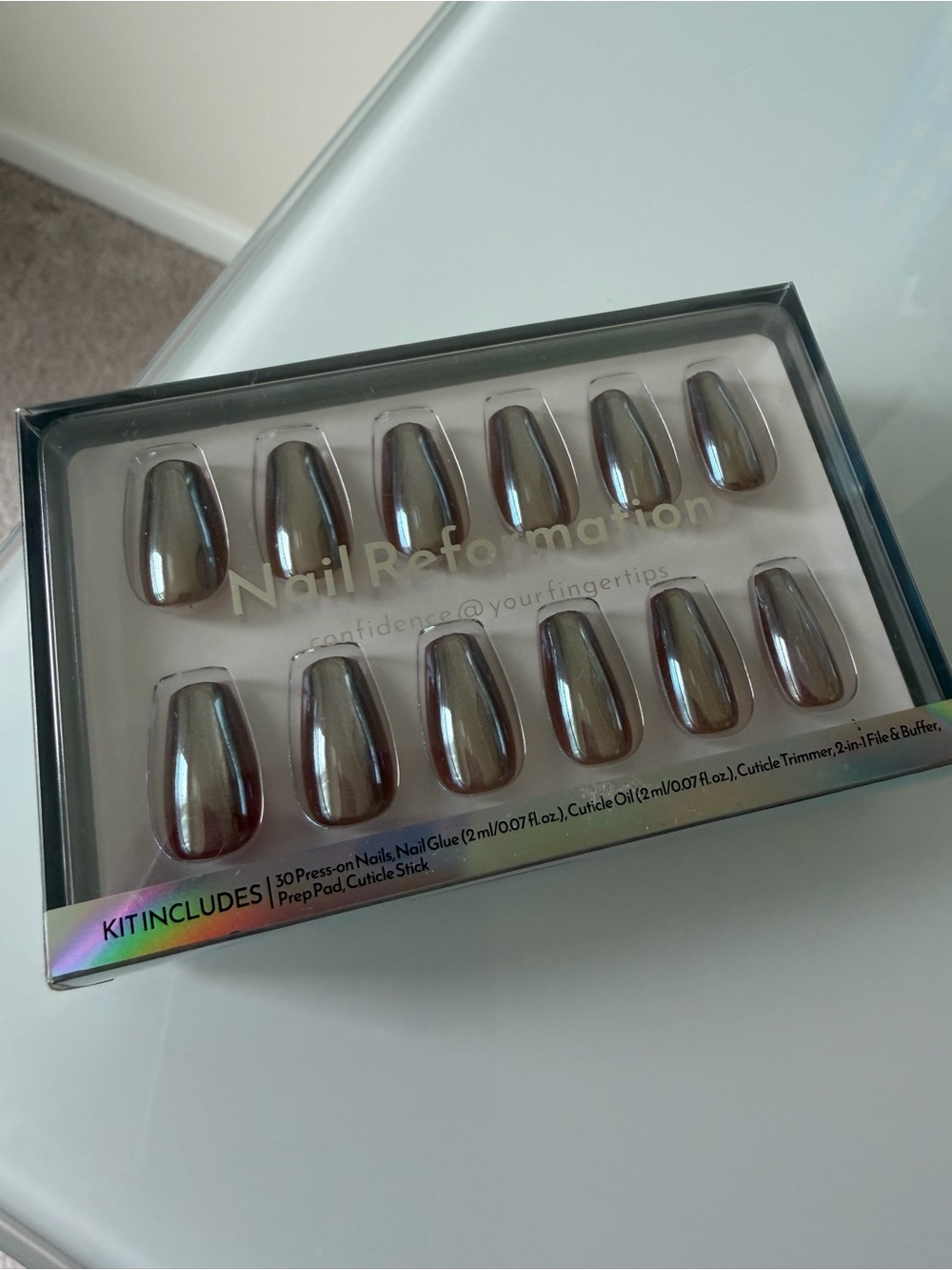Nail Reformation brown Chrome coffin shape Press-On Nails